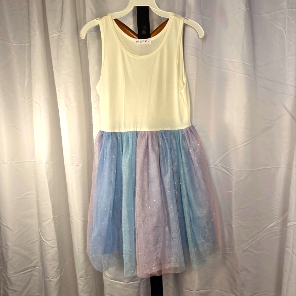 Sleeveless Cream and‎ Pastel Tulle Dress